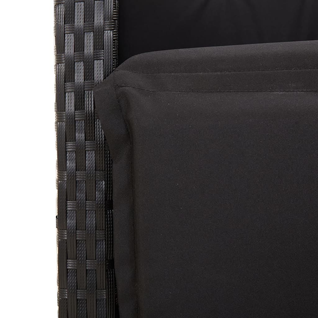 Set bistro cu perne, 3 piese, negru, poliratan — imaginea 6