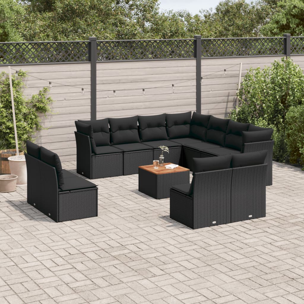 Set canapele de gradina, 12 piese, cu perne, negru, poliratan — imaginea 2