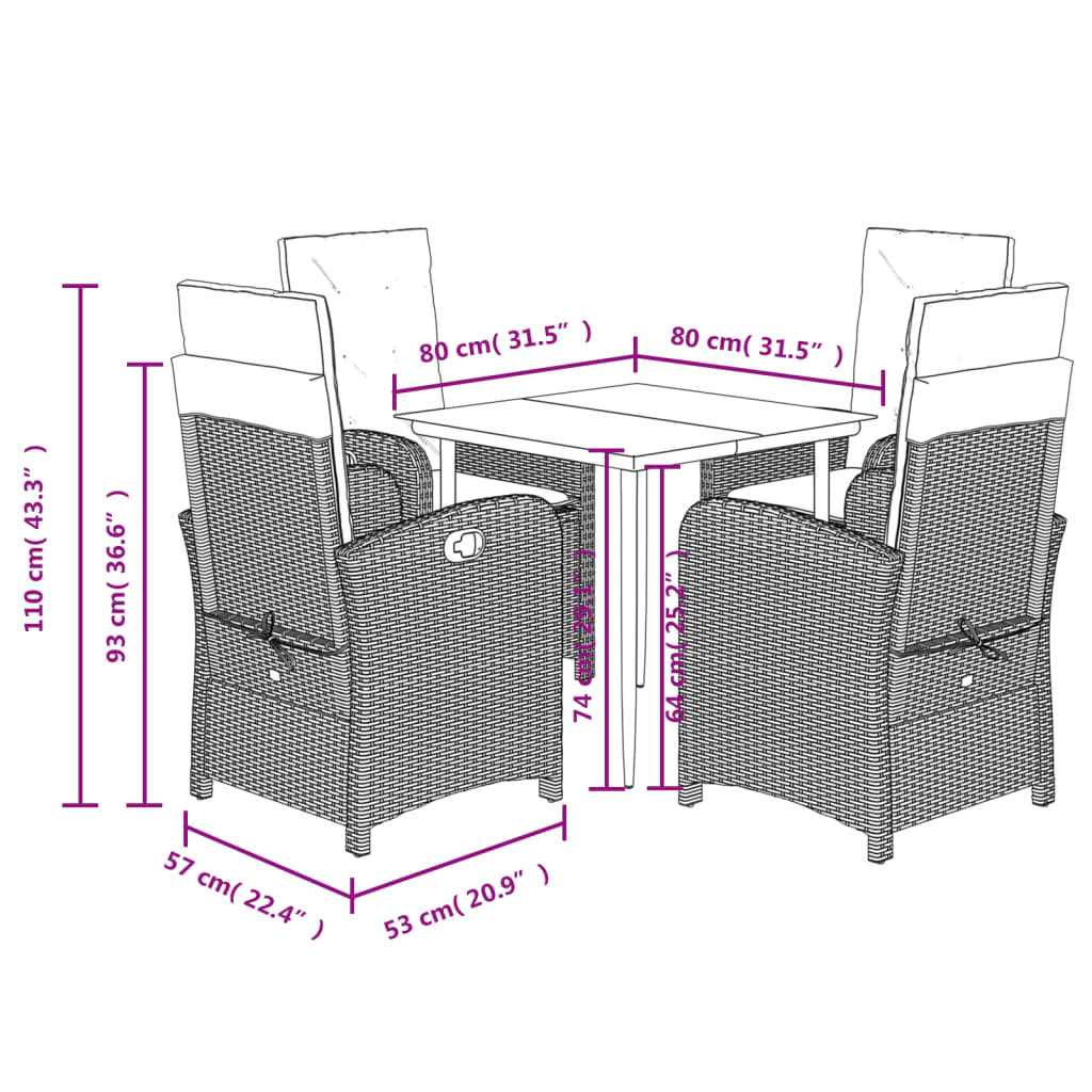 Set mobilier de gradina cu perne, 5 piese, gri, poliratan — imaginea 9