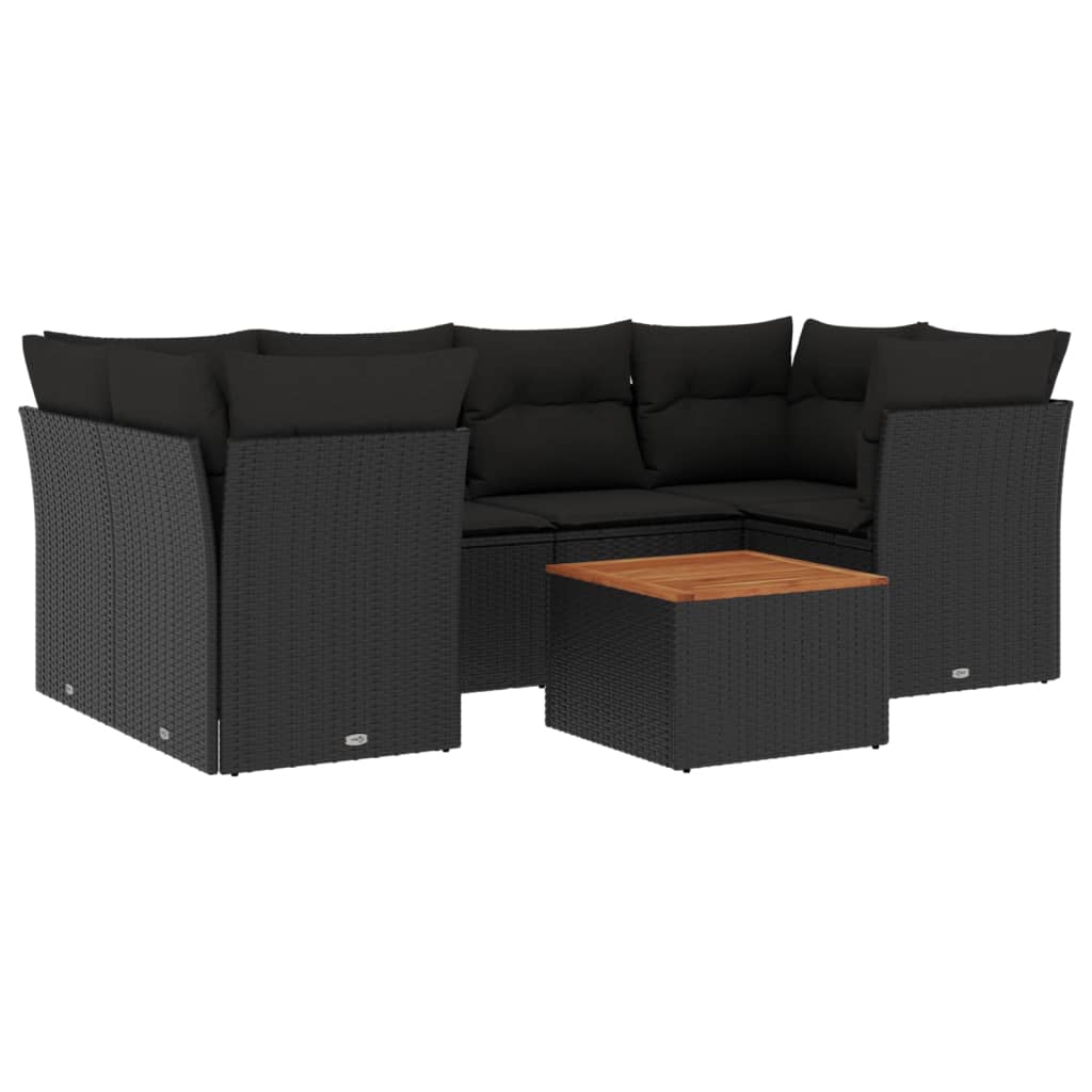Set canapele de gradina cu perne, 7 piese, negru, poliratan