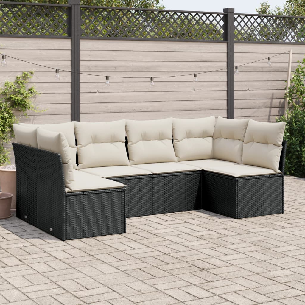 Set mobilier de gradina cu perne, 6 piese, negru, poliratan — imaginea 2