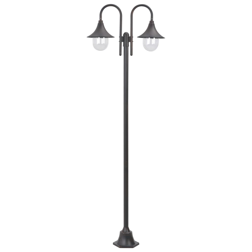 Stalp cu lumini de gradina E27 220 cm, aluminiu 2 lampi, bronz