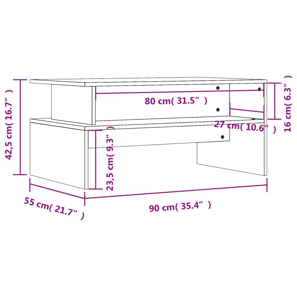 Masuta de cafea, gri beton, 90x55x42,5 cm, lemn prelucrat — imaginea 9