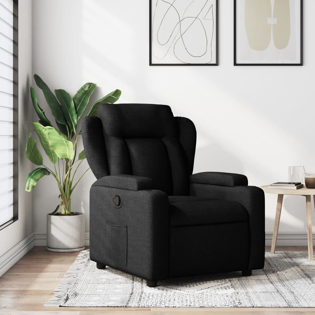 Fotoliu rabatabil, negru, material textil — imaginea 2