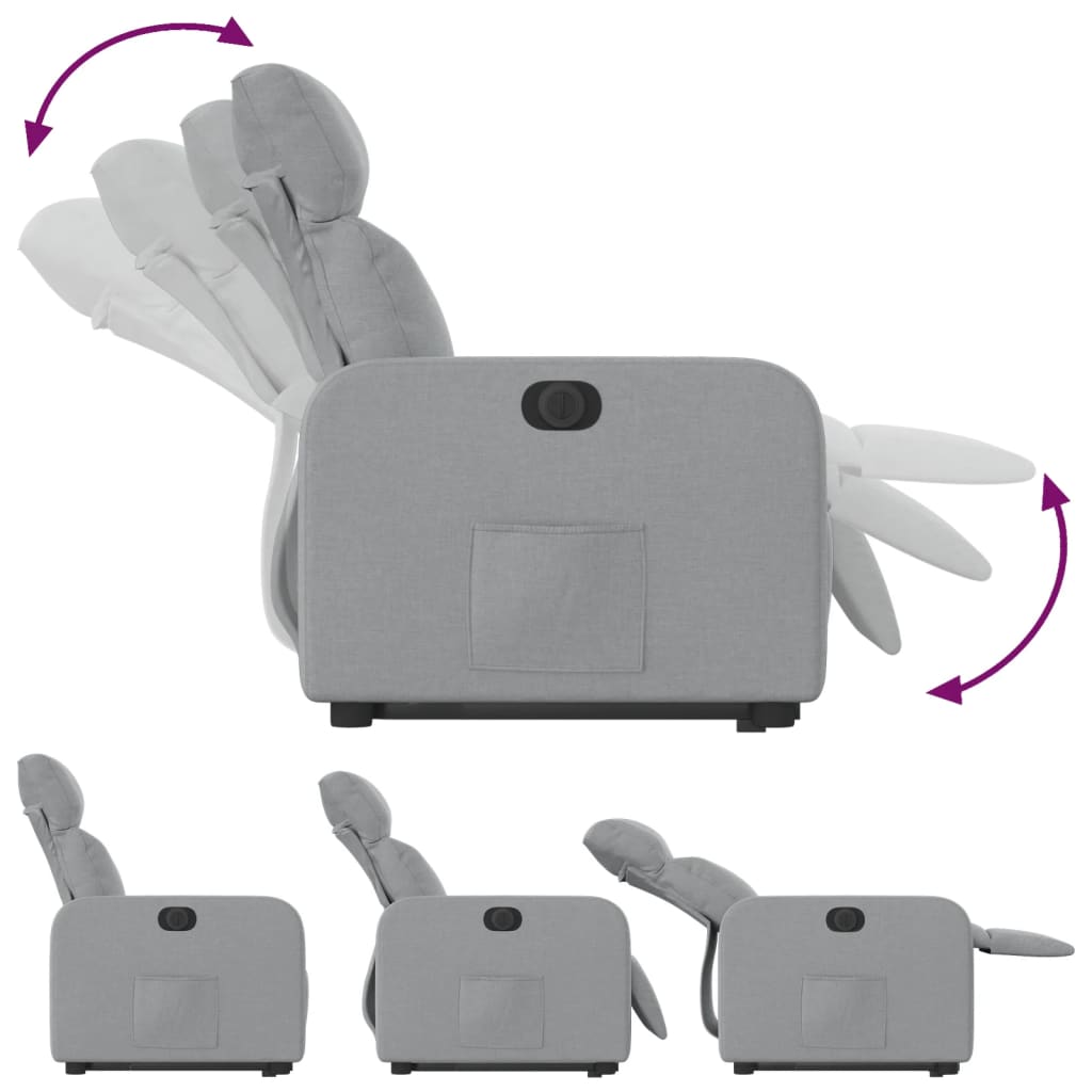 Fotoliu electric rabatabil cu ridicare, gri deschis, textil — imaginea 6