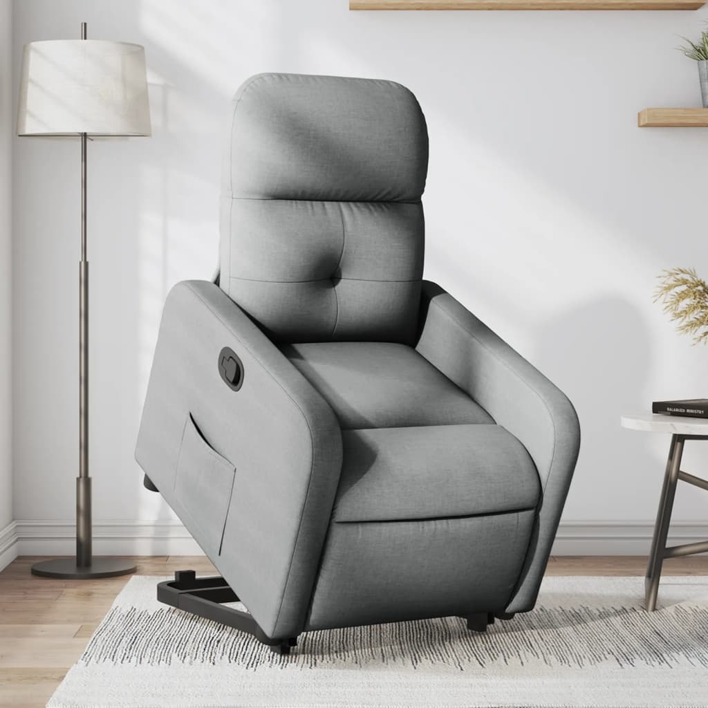 Fotoliu rabatabil cu ridicare, gri deschis, material textil — imaginea 2