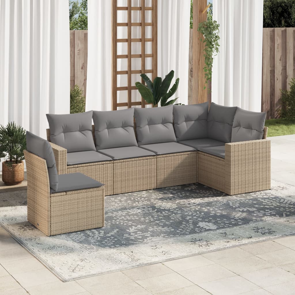 Set canapele de gradina cu perne, 6 piese, bej, poliratan — imaginea 2