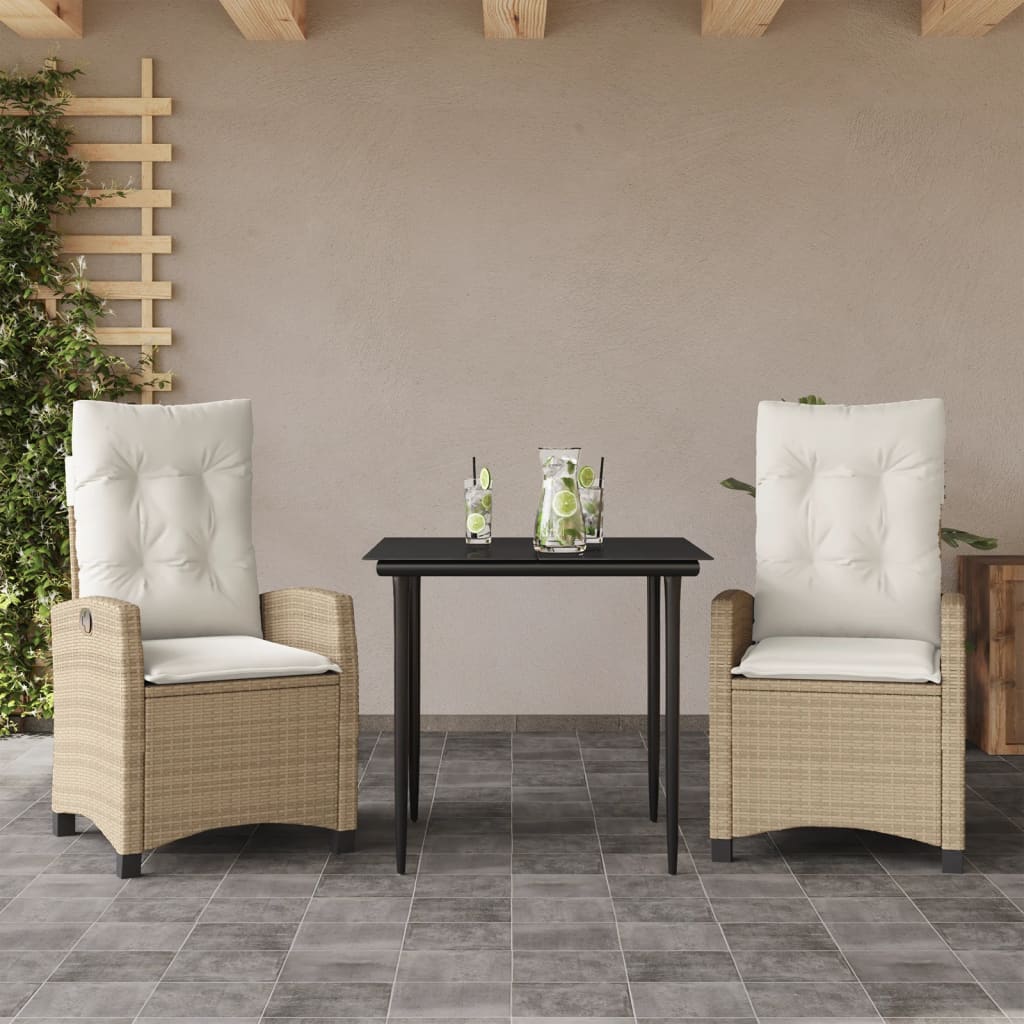 Set mobilier de gradina cu perne, 3 piese, bej, poliratan — imaginea 2