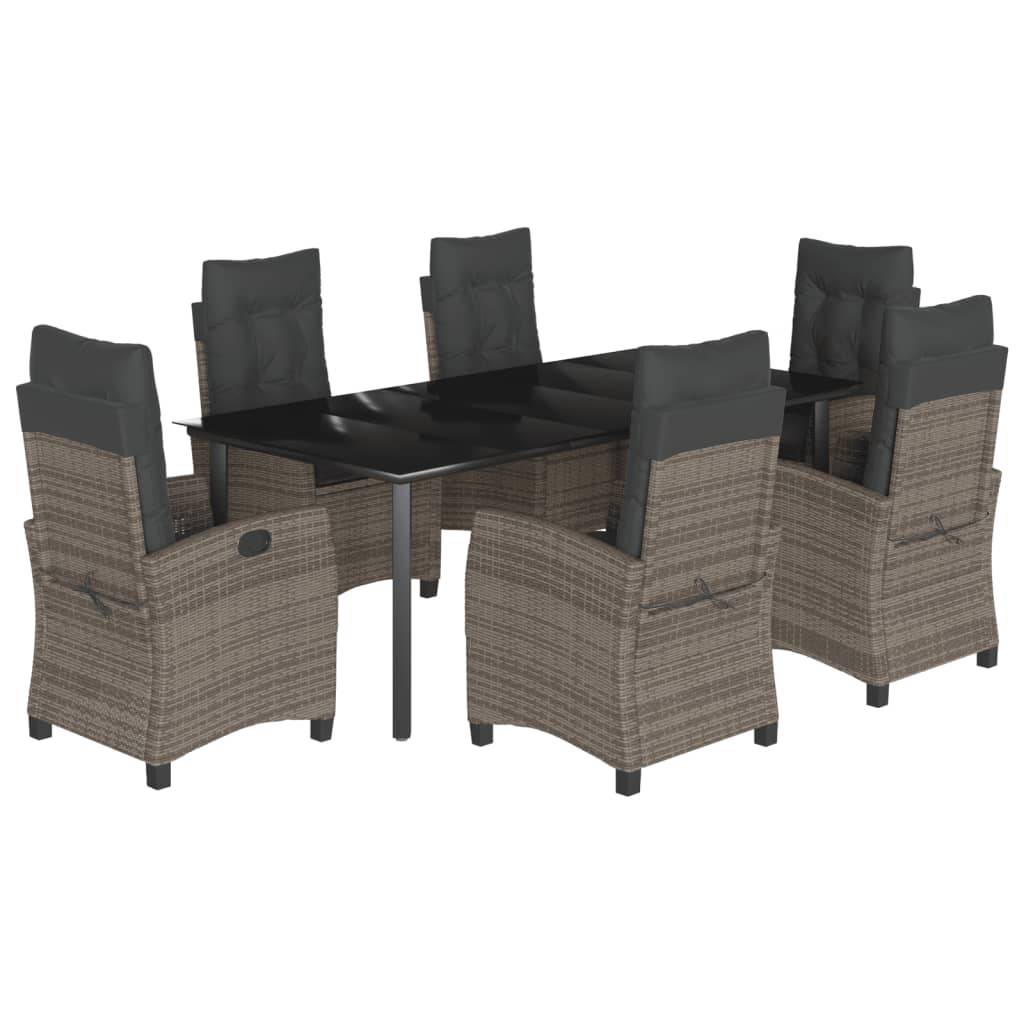 Set mobilier de gradina cu perne, 7 piese, gri, poliratan