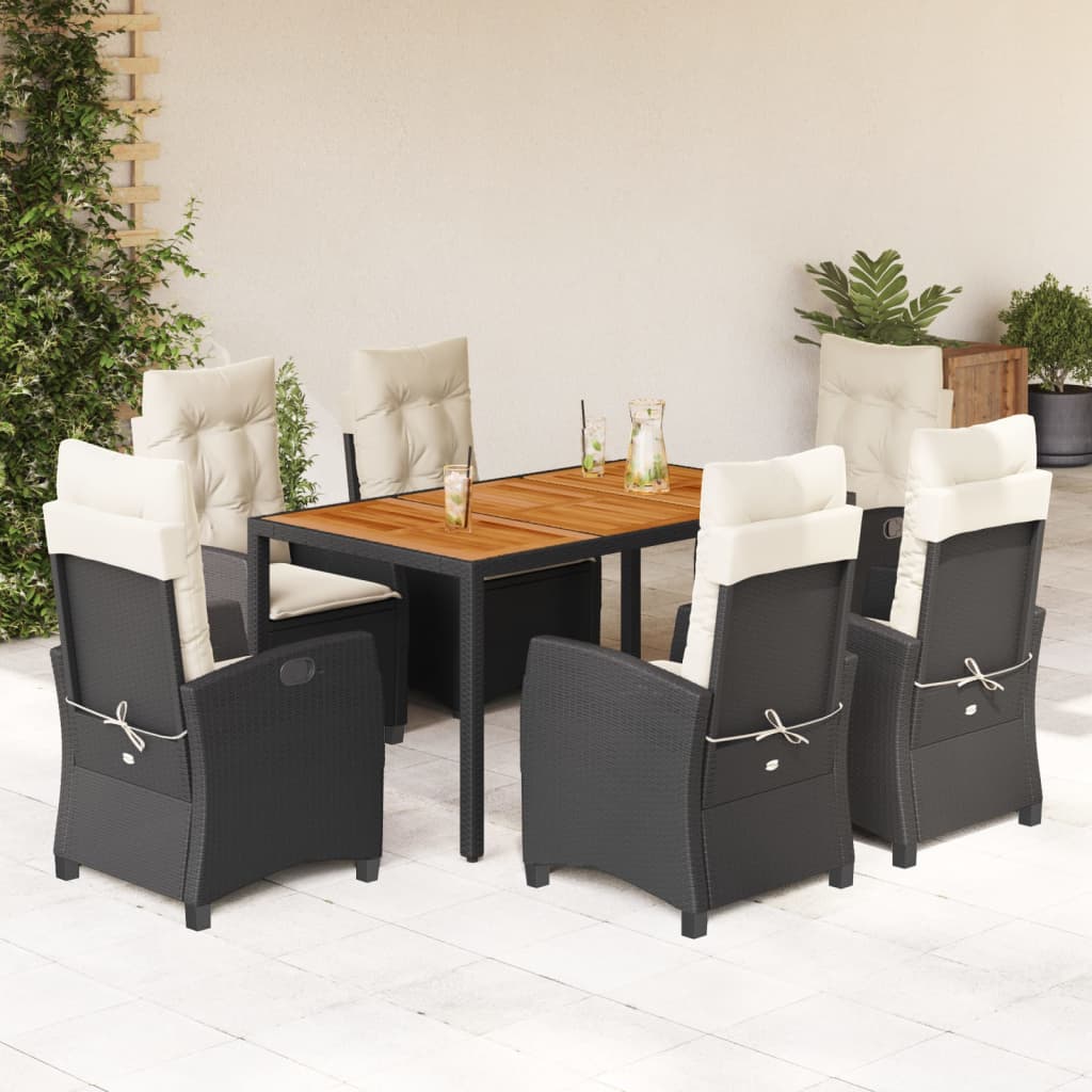 Set mobilier de gradina cu perne, 7 piese, negru, poliratan — imaginea 2