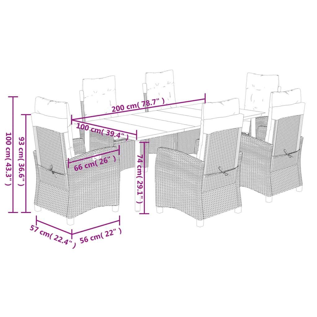 Set mobilier de gradina cu perne, 7 piese, gri, poliratan — imaginea 9
