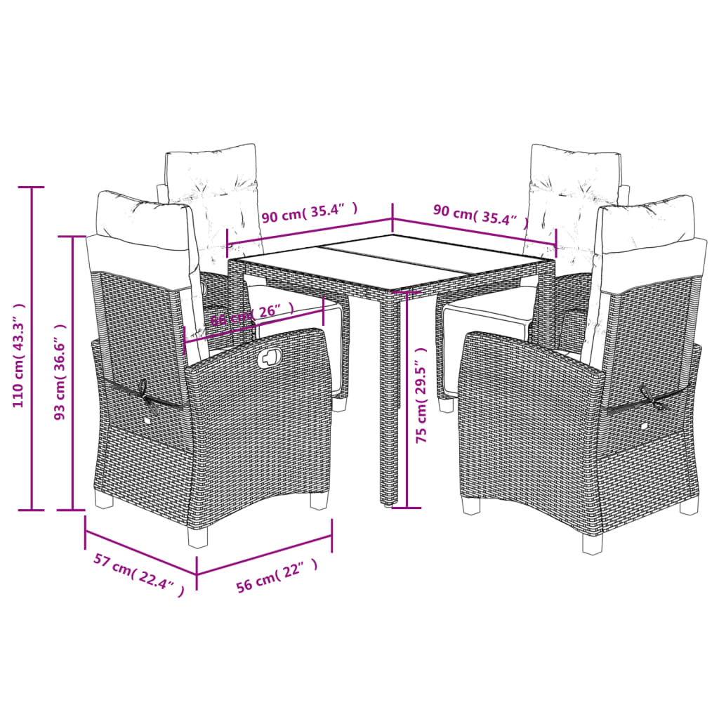 Set mobilier de gradina cu perne, 5 piese, negru, poliratan — imaginea 9