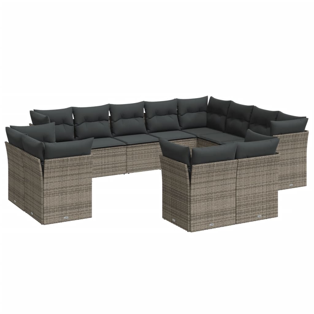 Set canapea de gradina cu perne, 12 piese, gri, poliratan