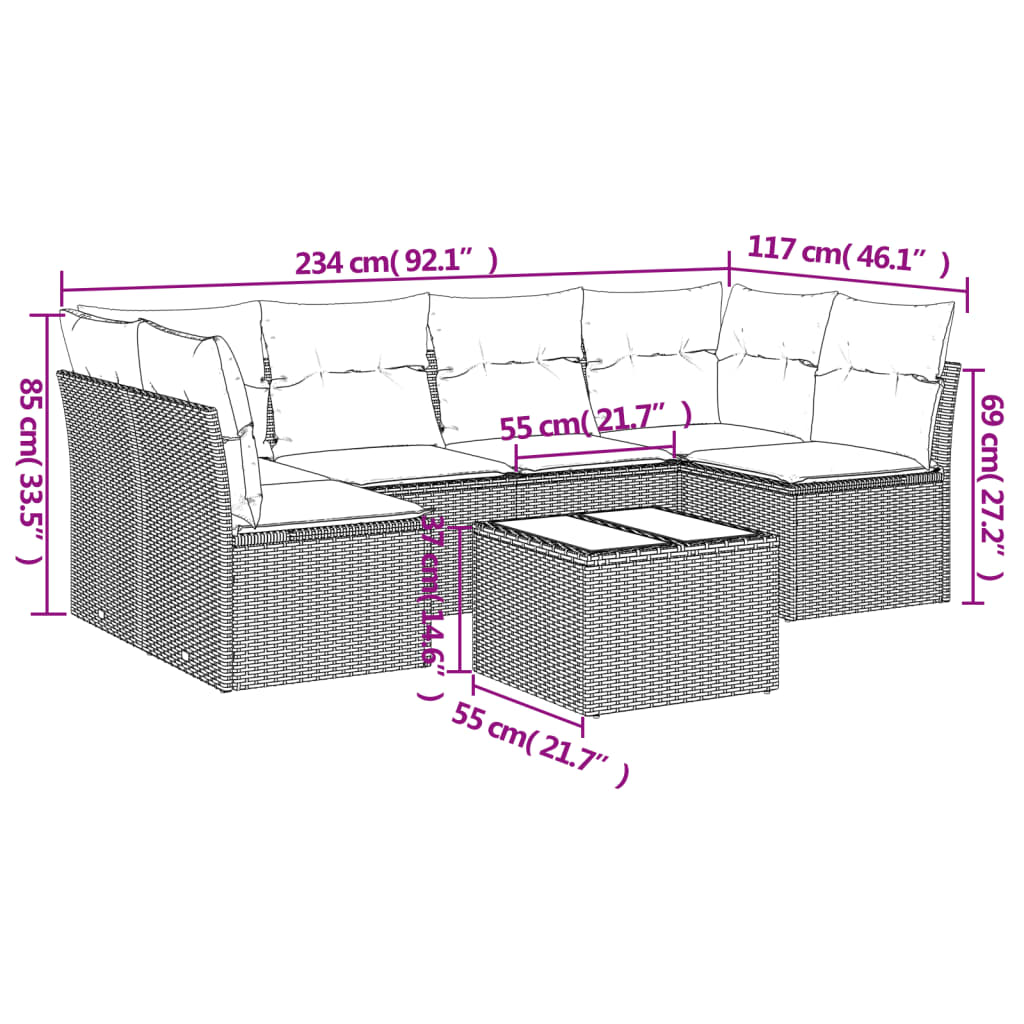 Set canapele de gradina, 7 piese, cu perne, bej, poliratan — imaginea 3