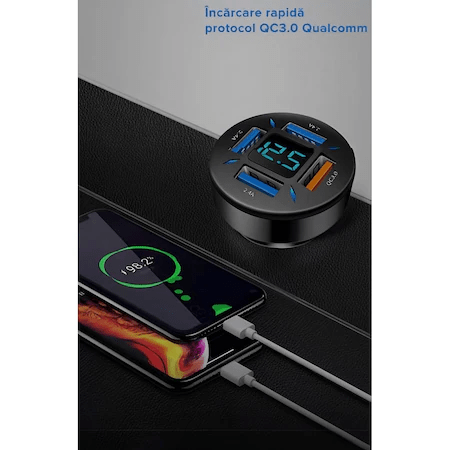 Incarcator Auto pana la 66W, 2 USB 3.0,2x USB 2.4A, Fast Charge, Multiple Protectii si cu LED albastru - 1 | YEO