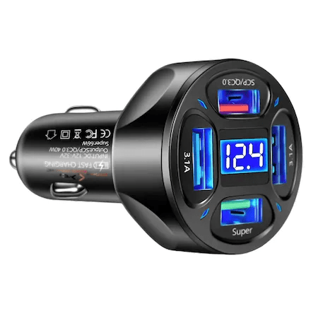 Incarcator Auto pana la 66W, 2 USB 3.0,2x USB 2.4A, Fast Charge, Multiple Protectii si cu LED albastru - 2 | YEO