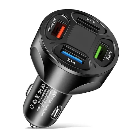 Incarcator Auto pana la 66W, 2 USB 3.0,2x USB 2.4A, Fast Charge, Multiple Protectii si cu LED albastru - 3 | YEO