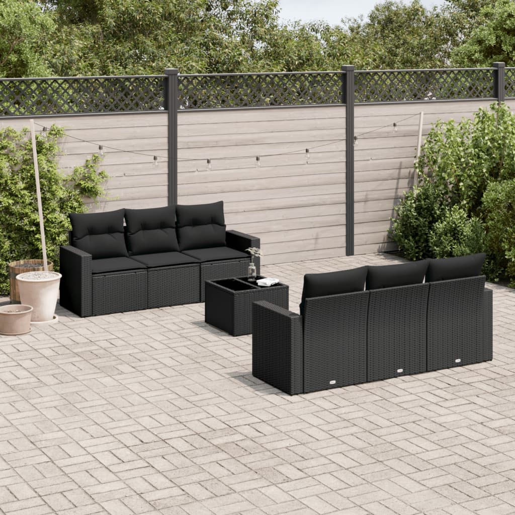 Set canapele de gradina cu perne, 7 piese, negru, poliratan — imaginea 2