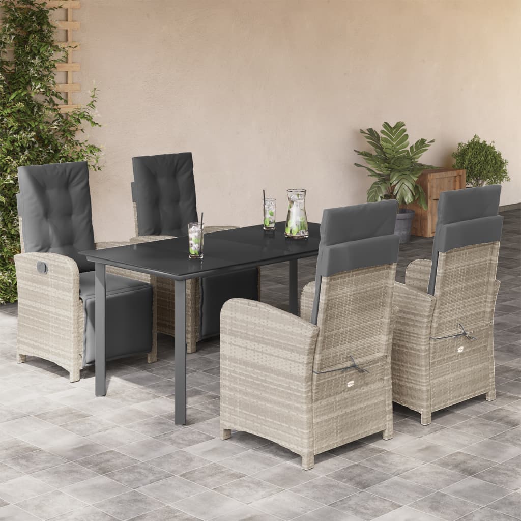 Set mobilier de gradina cu perne, 5 piese gri deschis poliratan — imaginea 2
