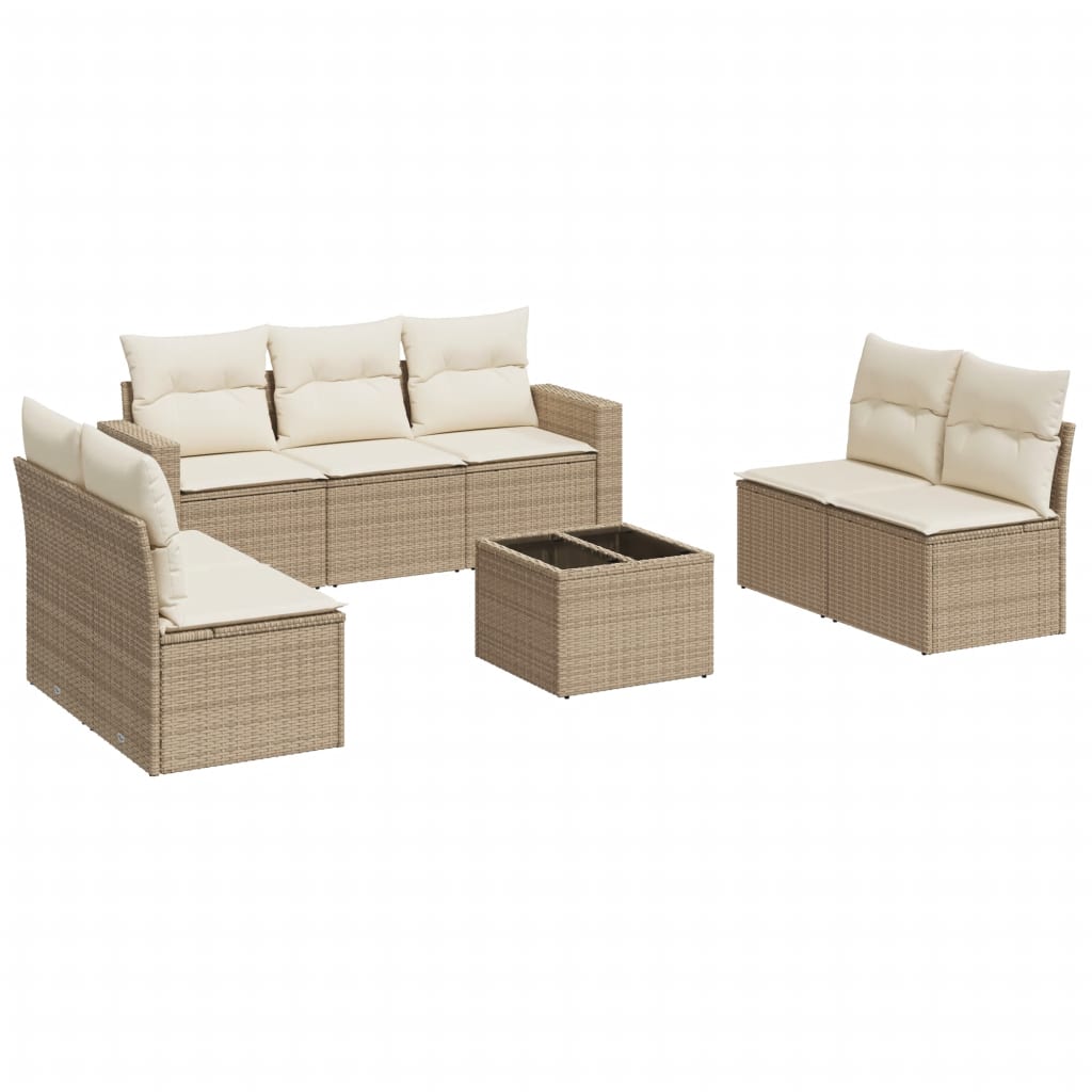 Set canapele de gradina, 8 piese, cu perne, bej, poliratan