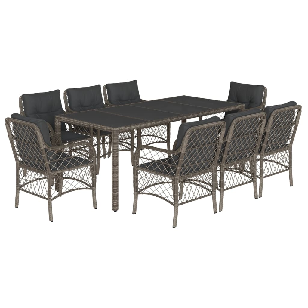 Set mobilier gradina cu perne, 9 piese, gri, poliratan