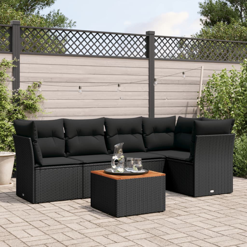 Set mobilier de gradina cu perne, 6 piese, negru, poliratan — imaginea 2