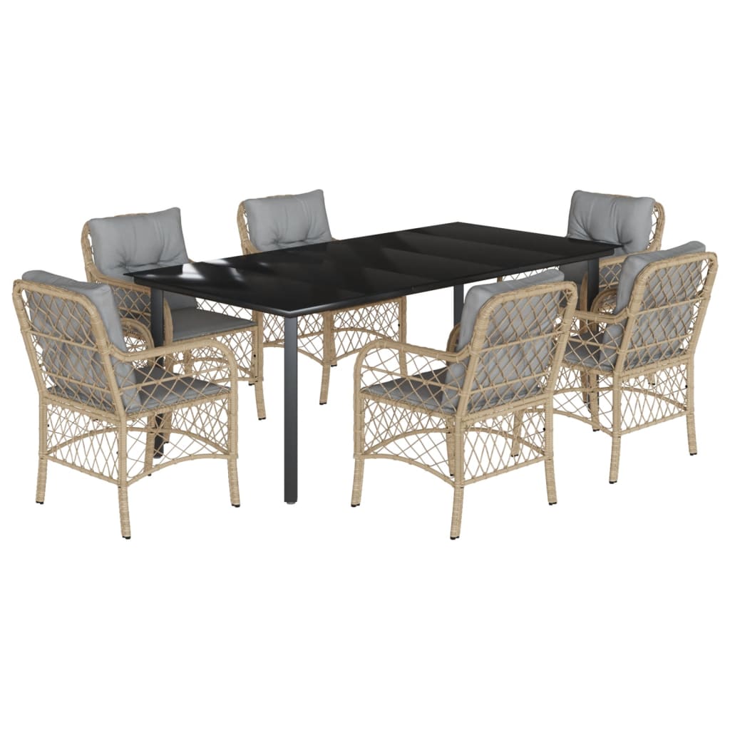 Set mobilier pentru gradina, 7 piese, cu perne, bej, poliratan