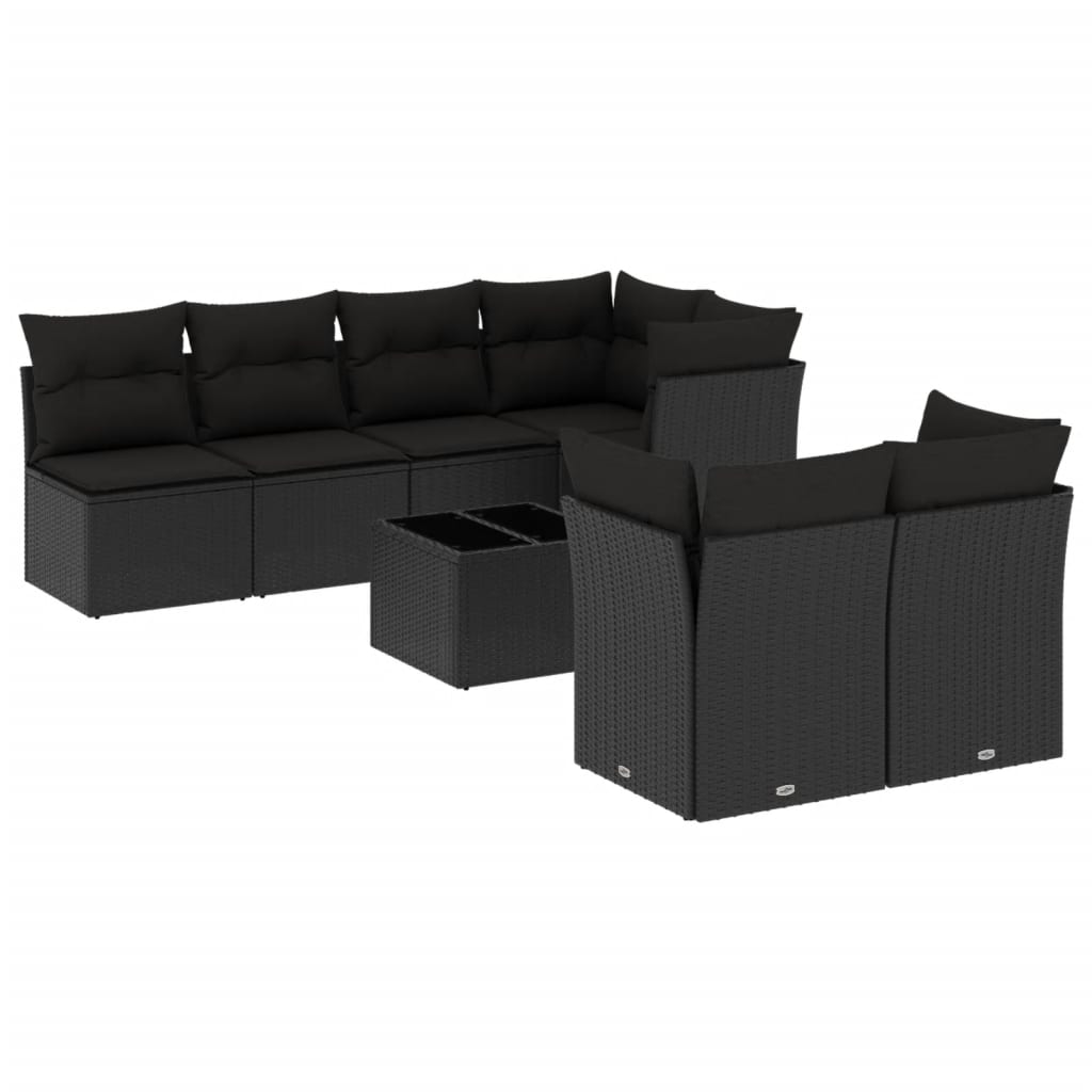 Set mobilier de gradina cu perne, 8 piese, negru, poliratan