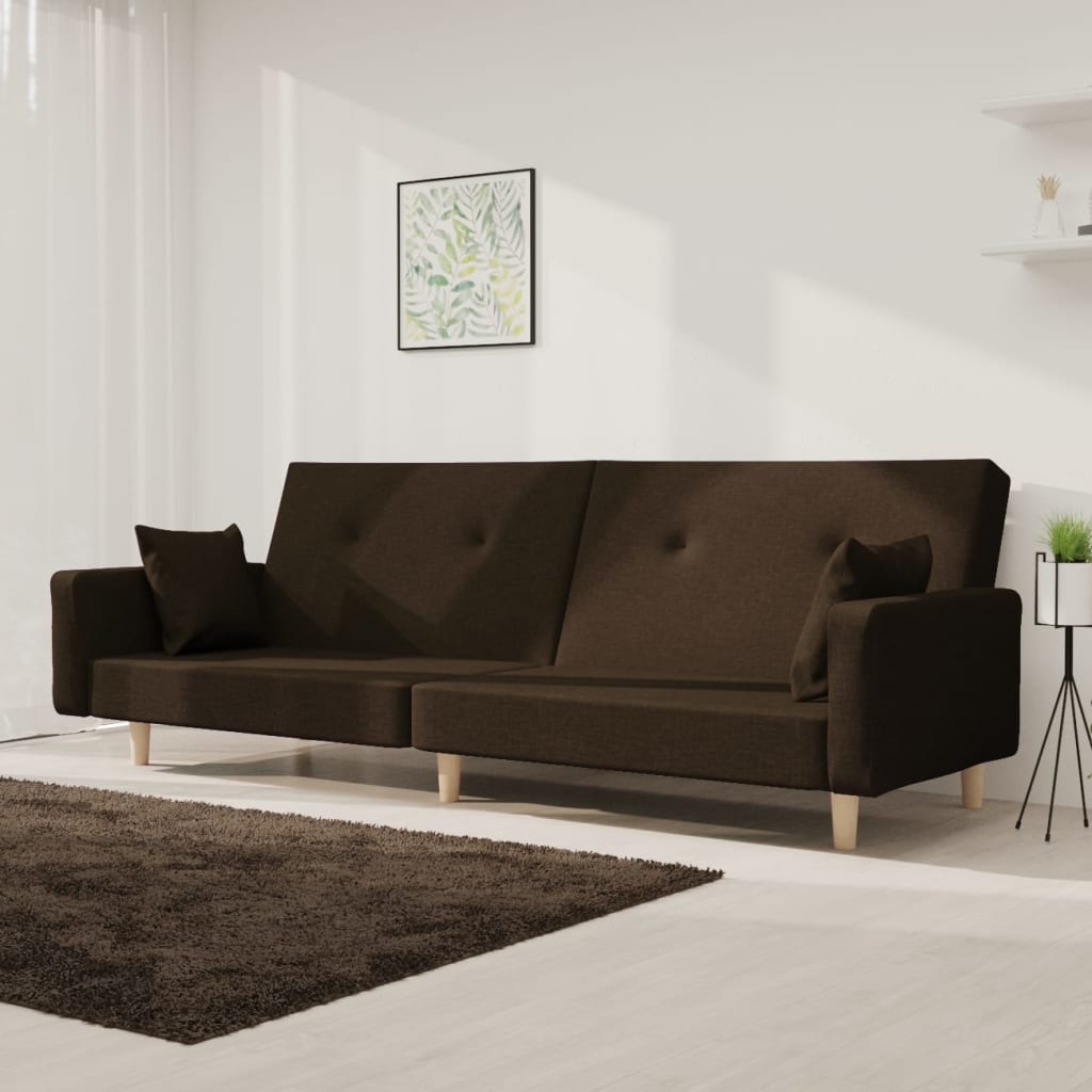 Canapea extensibila cu 2 locuri, 2 perne, maro inchis, textil — imaginea 2