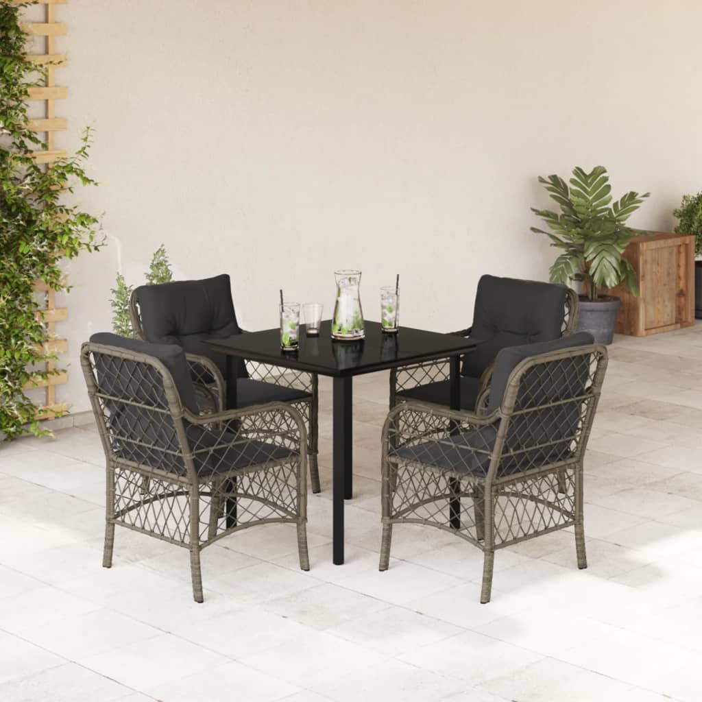 Set mobilier de gradina cu perne, 5 piese, gri, poliratan — imaginea 2