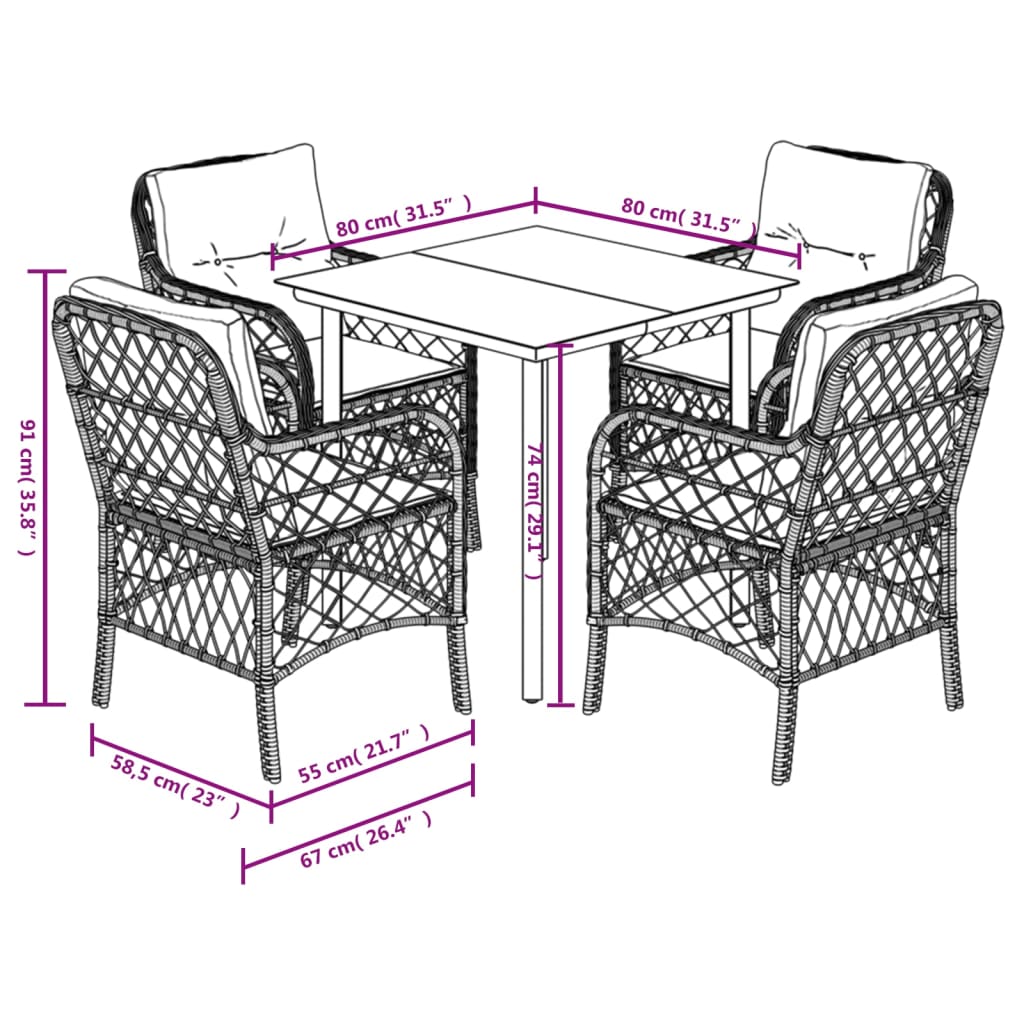 Set mobilier de gradina cu perne, 5 piese, gri, poliratan — imaginea 7