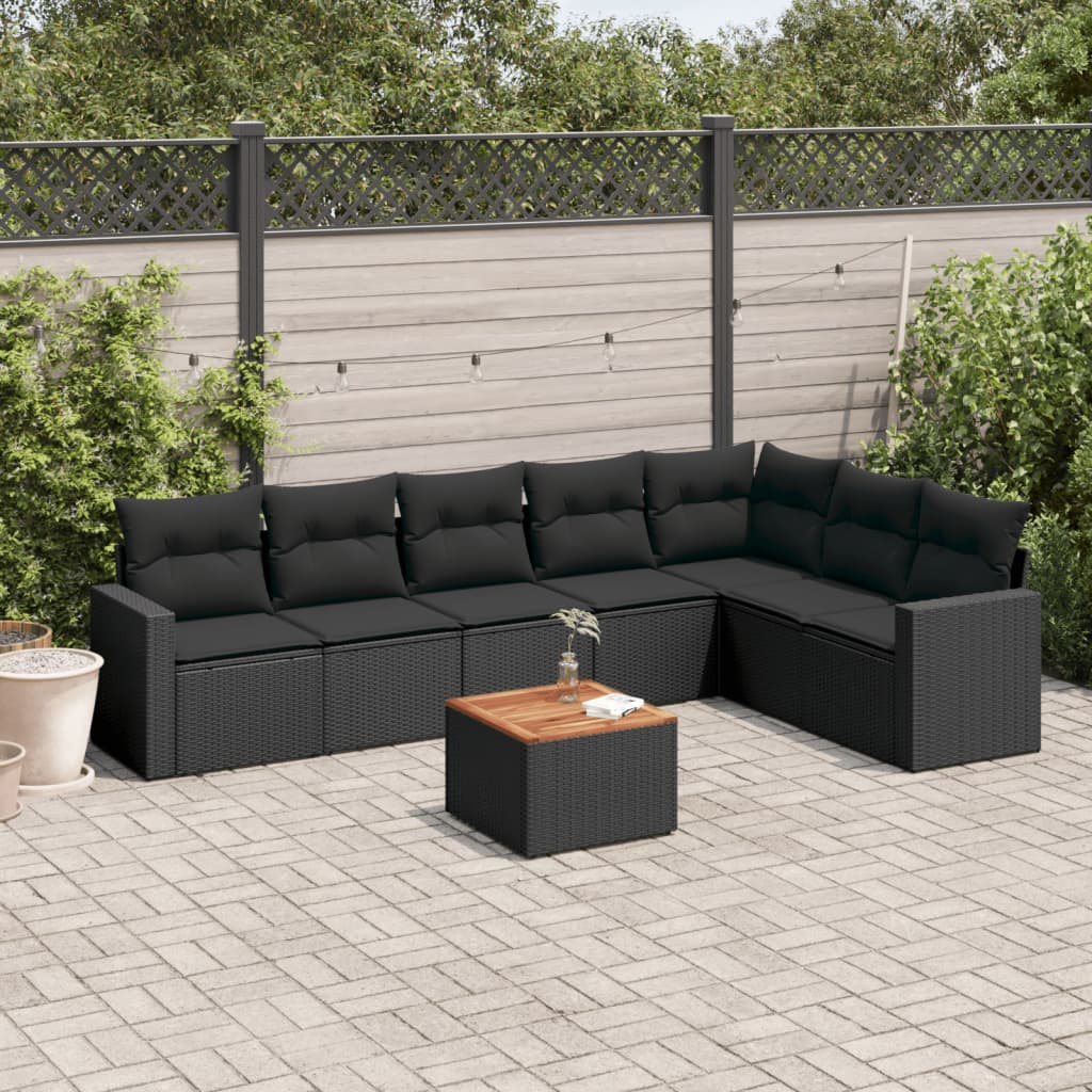 Set mobilier de gradina cu perne, 8 piese, negru, poliratan — imaginea 2