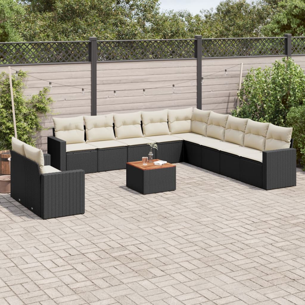 Set canapele de gradina, 12 piese, cu perne, negru, poliratan — imaginea 2