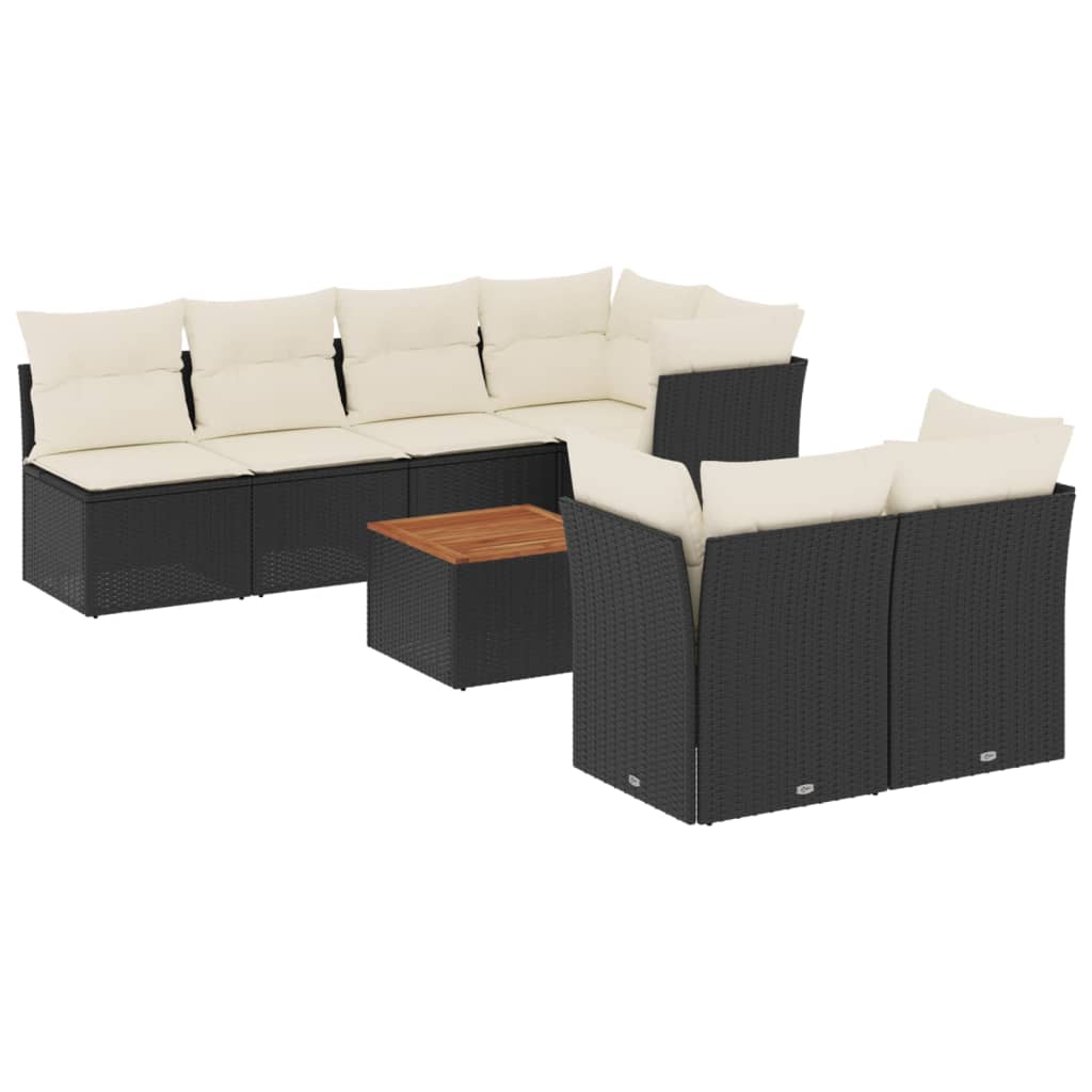 Set mobilier de gradina cu perne, 8 piese, negru, poliratan