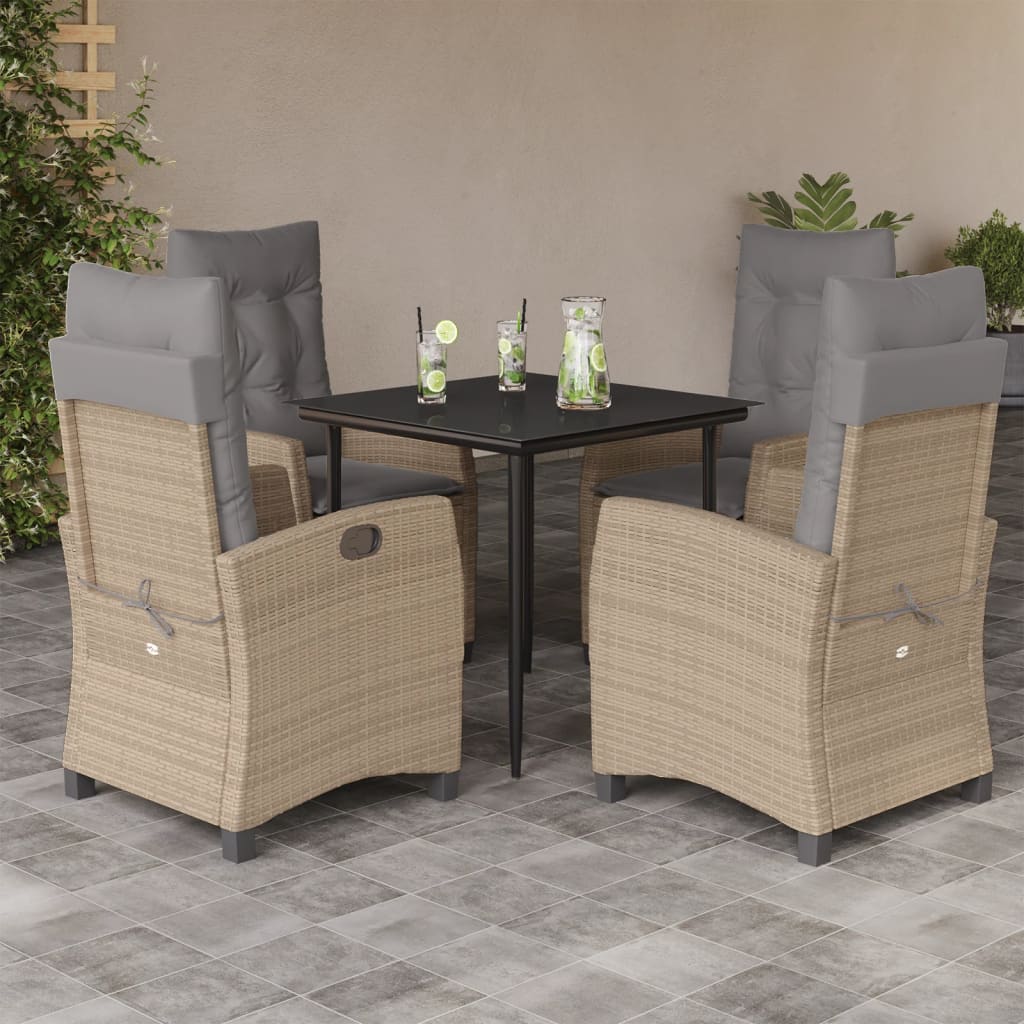 Set mobilier pentru gradina, 5 piese, cu perne, bej, poliratan — imaginea 2