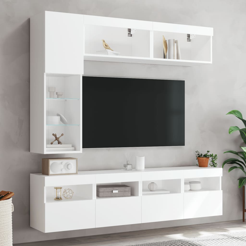 Set comode TV de perete, 7 piese, cu lumini LED, alb — imaginea 5