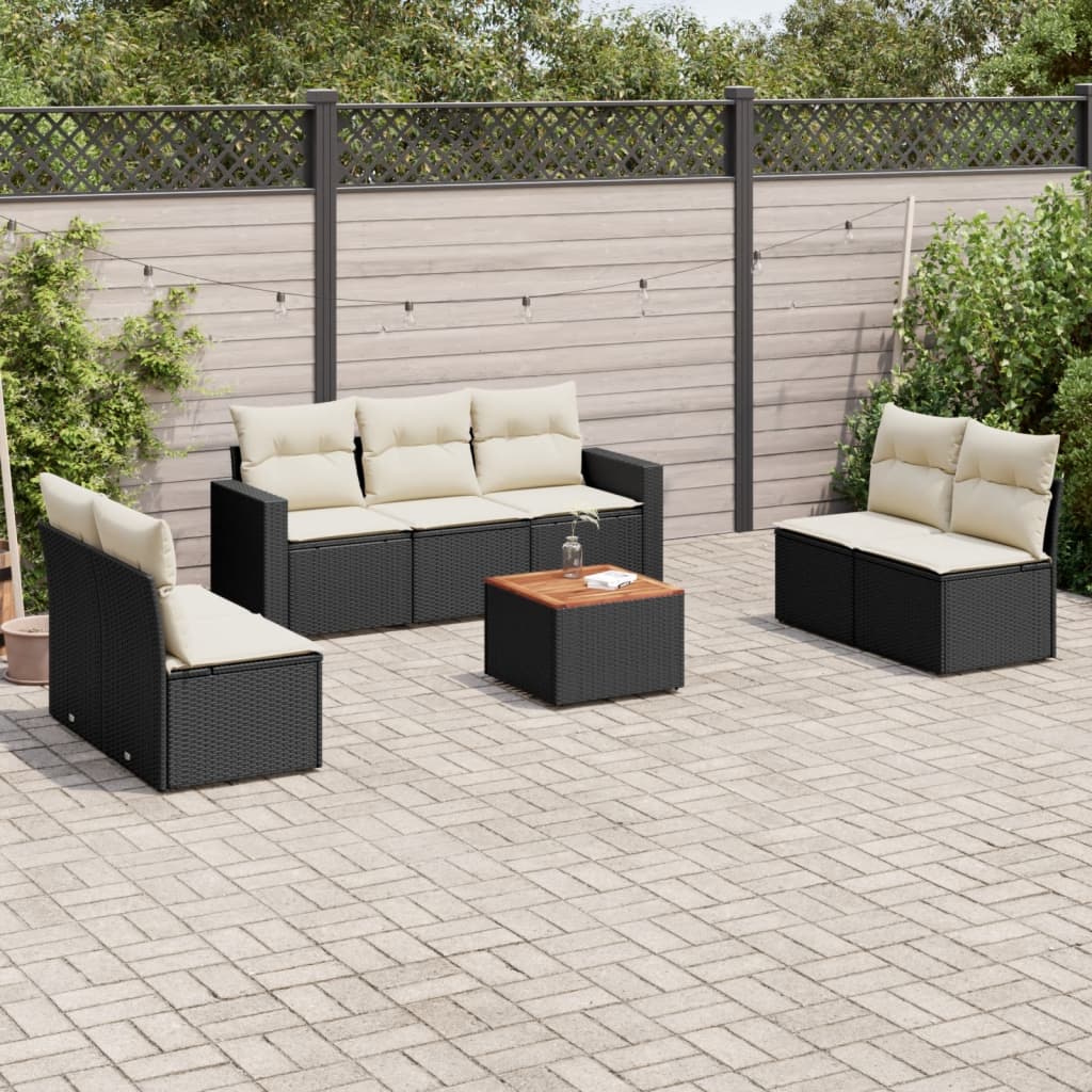 Set mobilier de gradina cu perne, 8 piese, negru, poliratan — imaginea 2