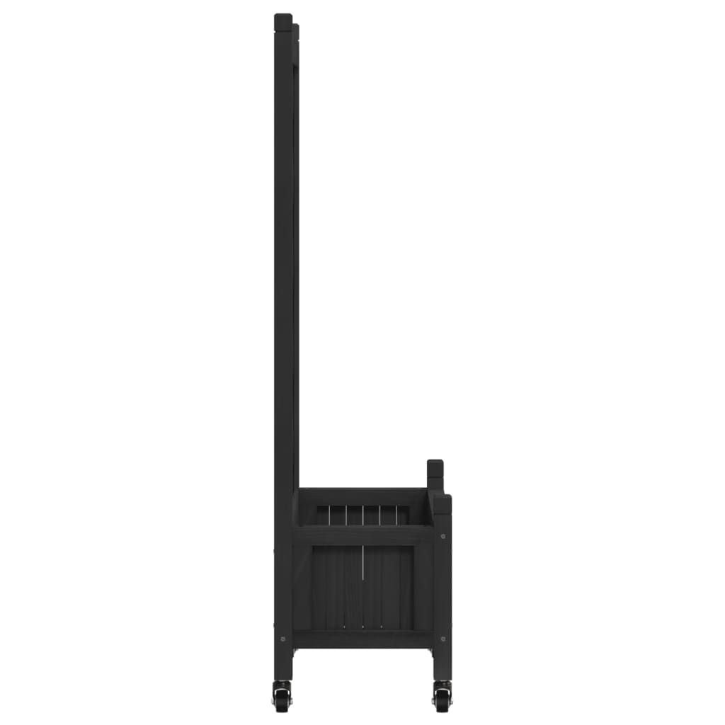 Jardiniera cu spalier și roti, negru, lemn masiv de brad, mărime 55x29.5x117.5 cm — imaginea 5
