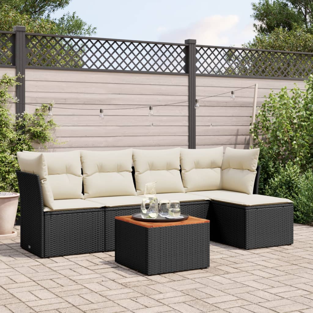 Set mobilier de gradina cu perne, 6 piese, negru, poliratan — imaginea 2