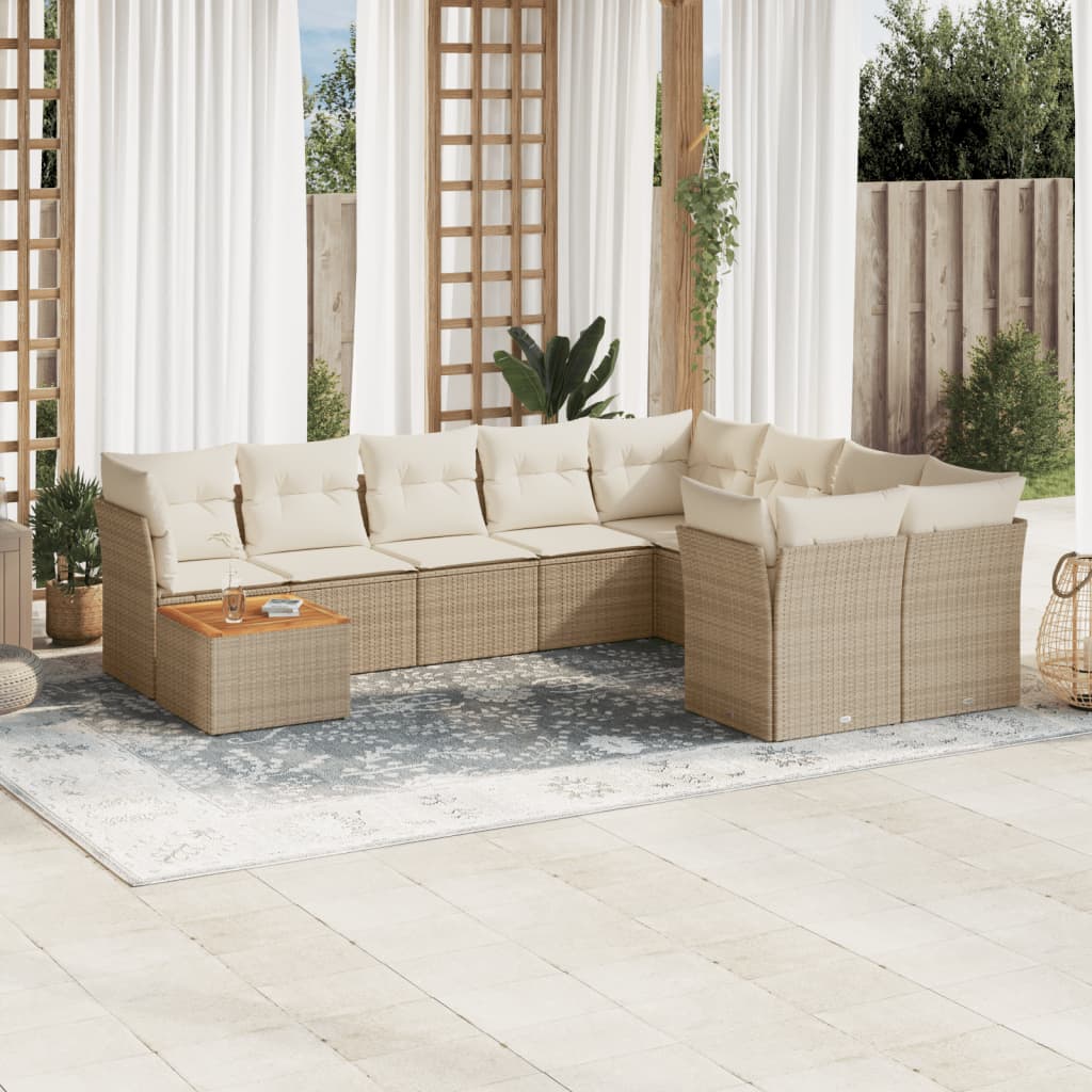 Set canapele de gradina cu perne, 10 piese, bej, poliratan — imaginea 2