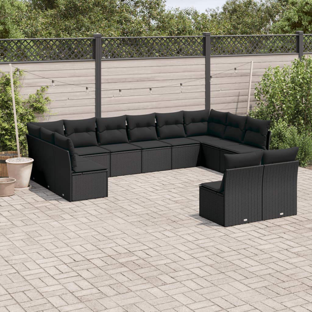 Set canapele de gradina, 12 piese, cu perne, negru, poliratan — imaginea 2