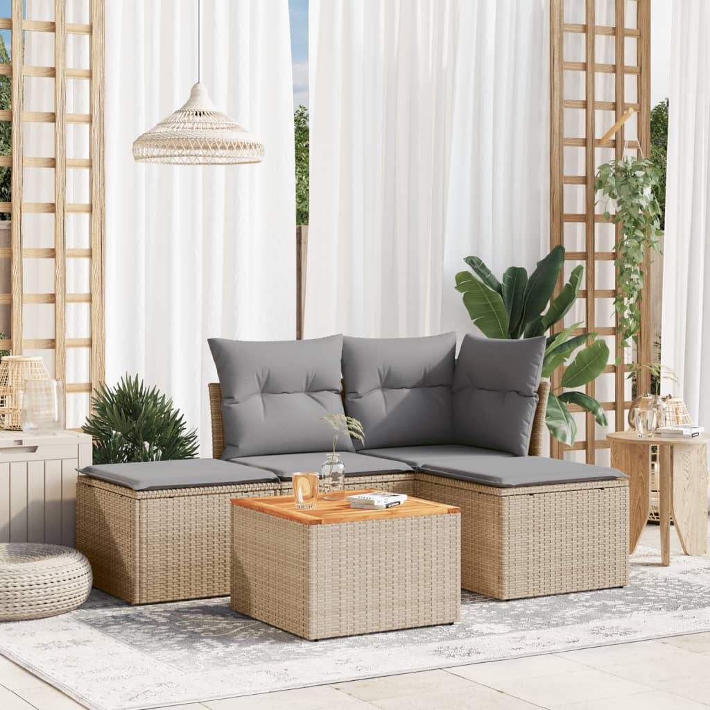 Set canapele de gradina cu perne, 5 piese, bej, poliratan — imaginea 2