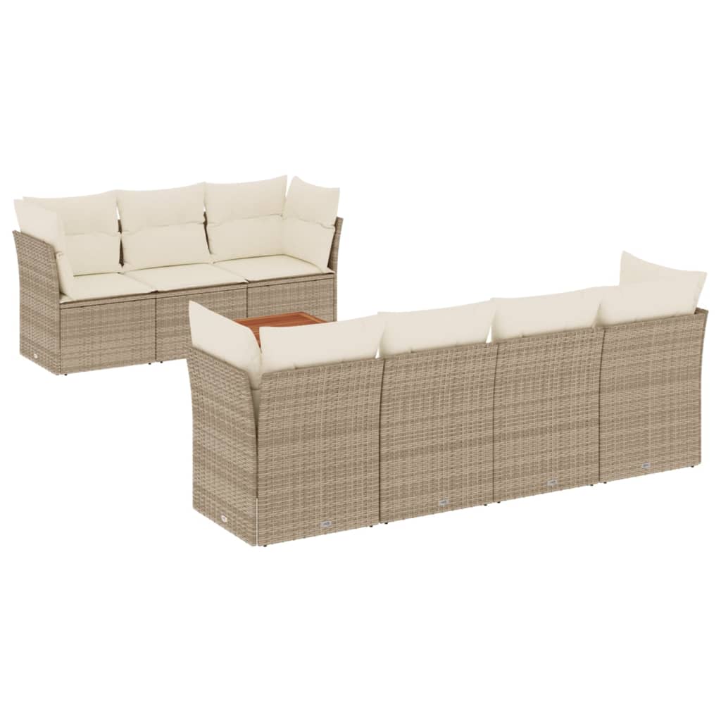 Set canapele de gradina, 8 piese, cu perne, bej, poliratan