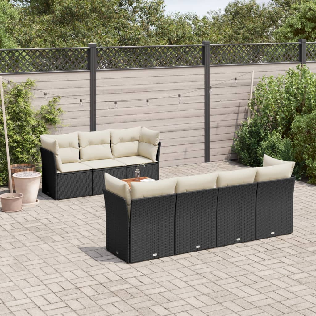 Set mobilier de gradina cu perne, 8 piese, negru, poliratan — imaginea 2