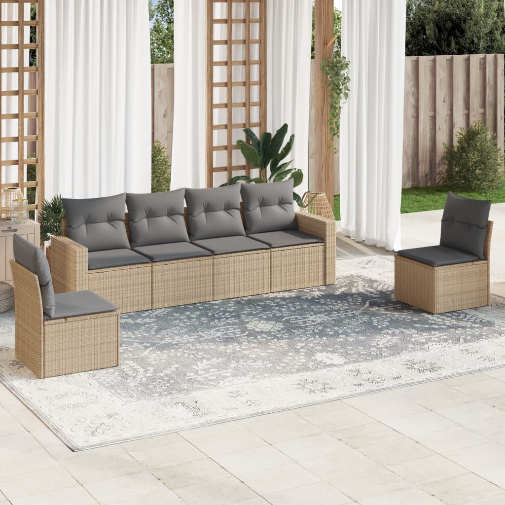 Set canapele de gradina cu perne, 6 piese, bej, poliratan — imaginea 2