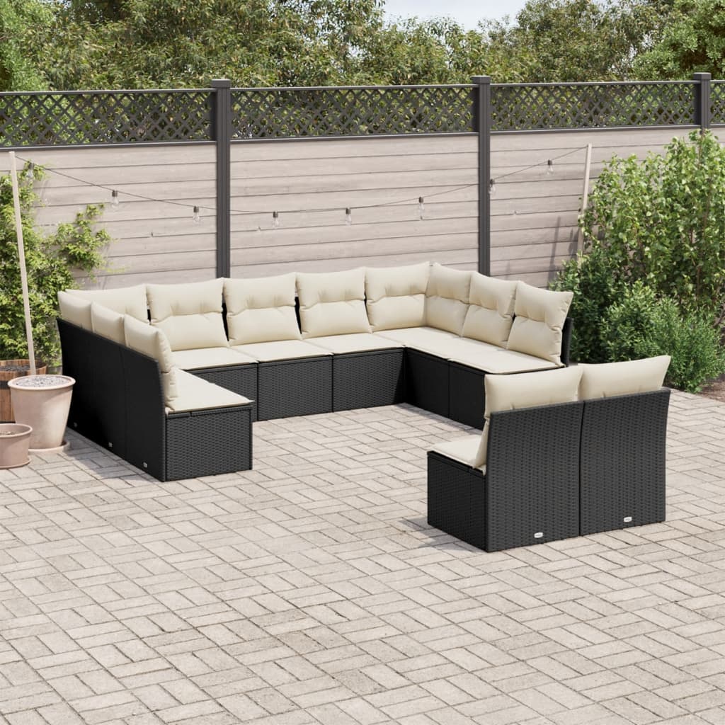 Set canapele de gradina cu perne, 11 piese, negru, poliratan — imaginea 2