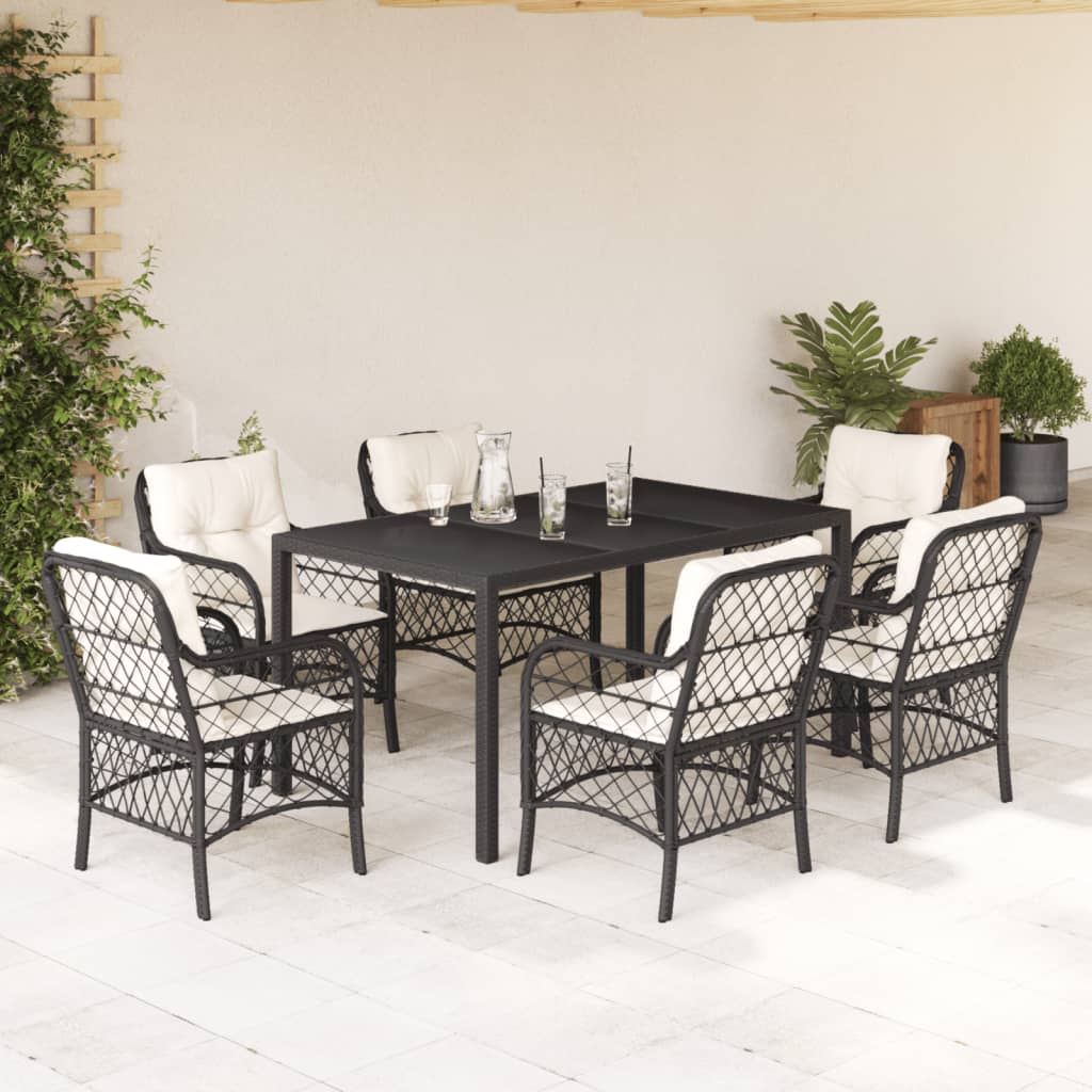 Set mobilier de gradina cu perne, 7 piese, negru, poliratan — imaginea 2