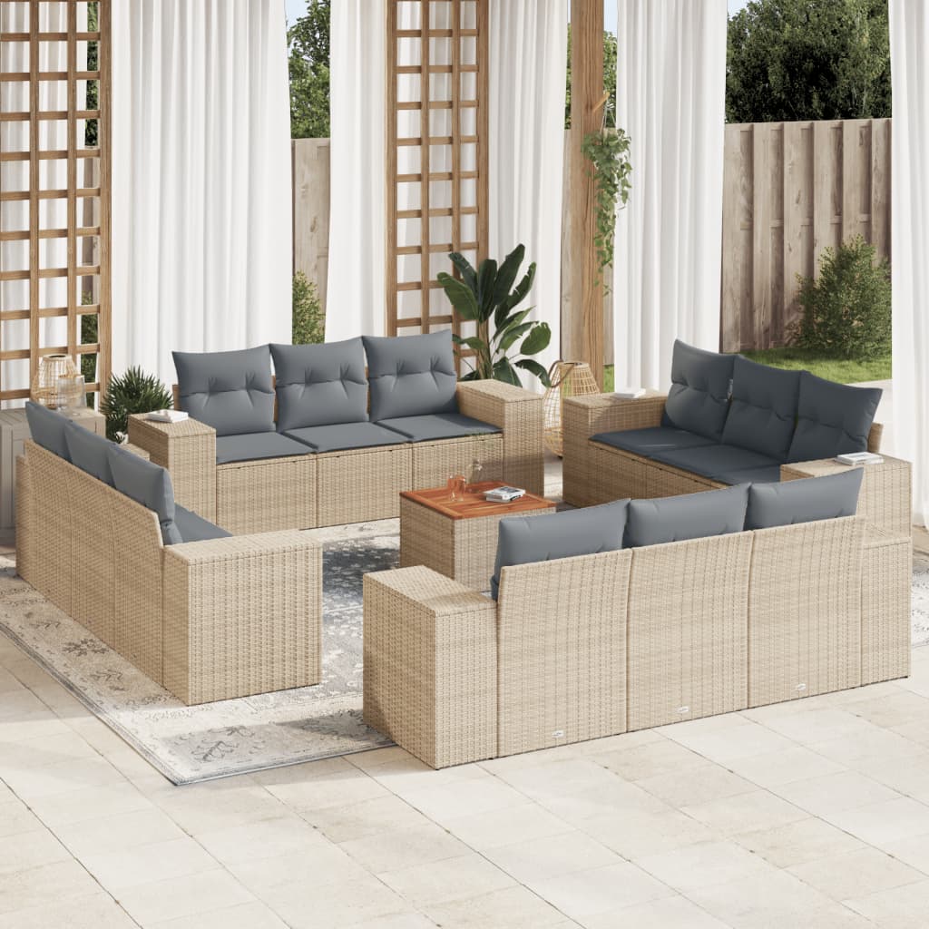 Set canapele de gradina, 13 piese, cu perne, bej, poliratan — imaginea 2
