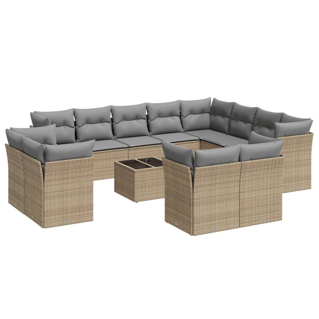 Set canapele de gradina, 13 piese, cu perne, bej, poliratan