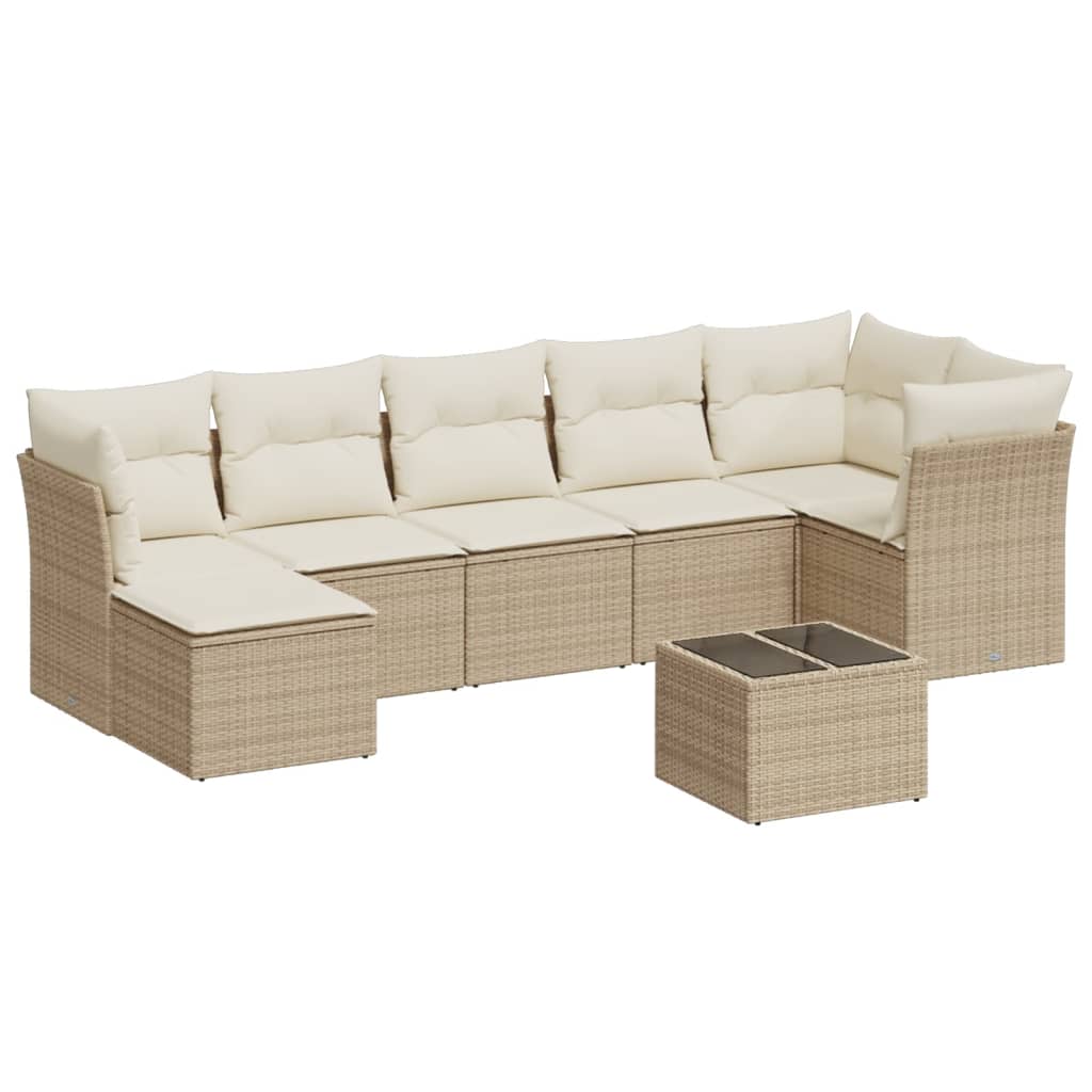 Set canapele de gradina, 8 piese, cu perne, bej, poliratan